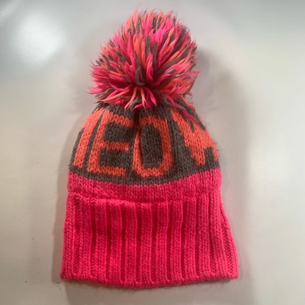 MEOW Puffy PomPom Pink Beanie Knit Cozy